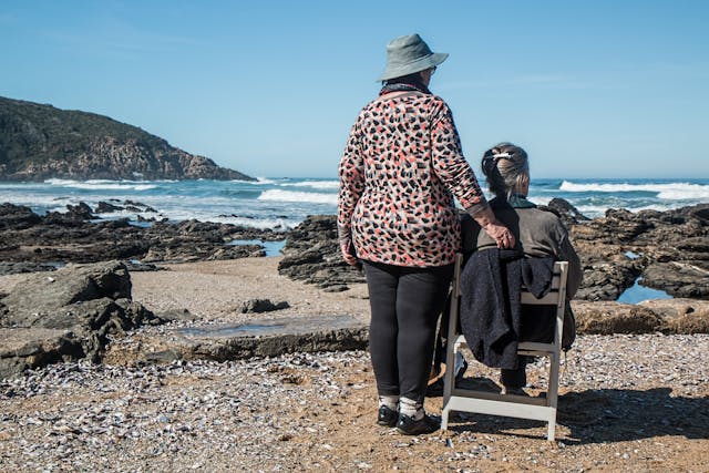 Elderly Friends sightseeing by the ocean